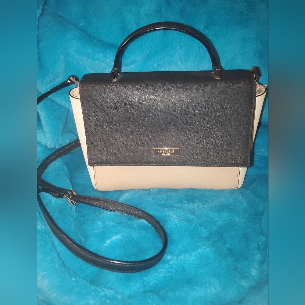 Kate Spade Paterson Court Brynlee Satchel Purse Beige Black Cream